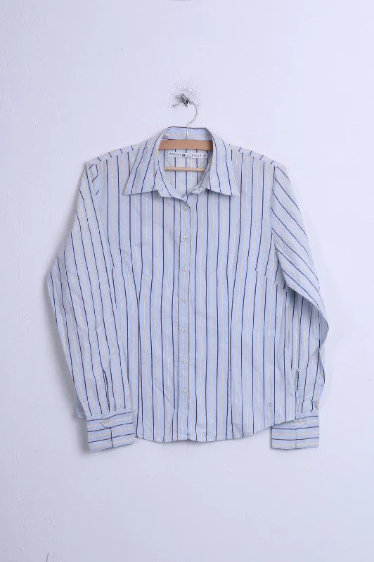 Tommy Hilfiger Womens 10 M Casual Shirt Striped Blue 2 Button Collar Bend