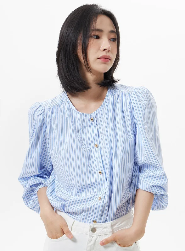 Puff Sleeve Pinstripe Blouse OA320