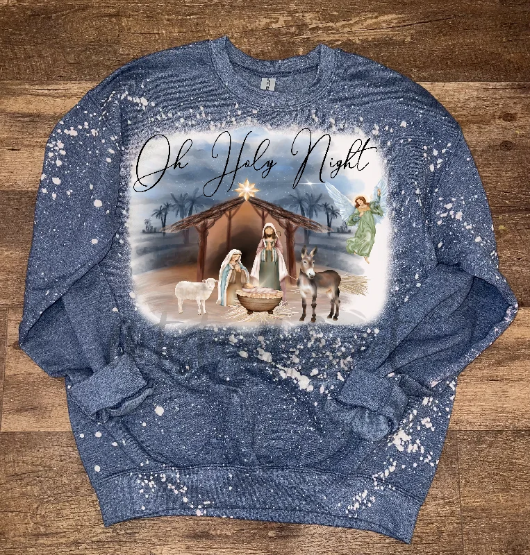 Oh Holy Night Manger Scene Bleached Sweatshirt