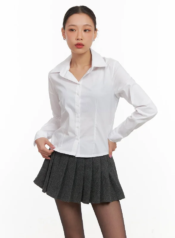 Buttoned Collar Cotton Blouse CD409