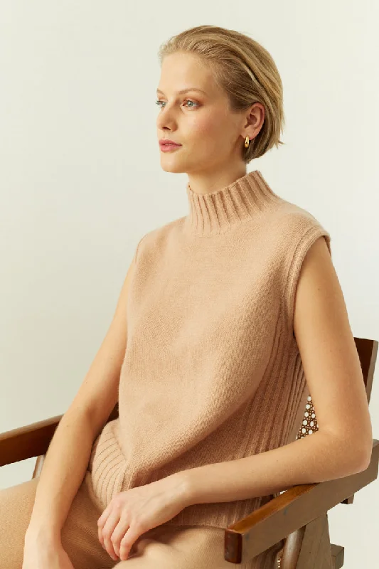 Warm-Beige Cashmere Funnel Tank