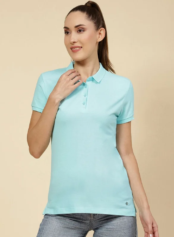 Women Aqua Blue Solid T-Shirt