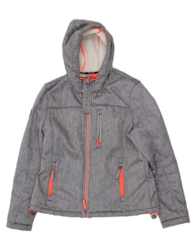 SUPERDRY Womens Windtrekker Hooded Windbreaker Jacket UK 16 Large Grey