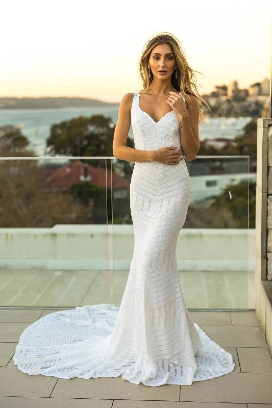 Amalfi Geometric Sequin Gown - White