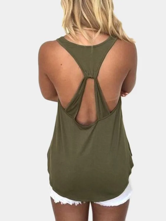 OEM ODM Round Neck Backless Sleeveless Army Green Tank Top