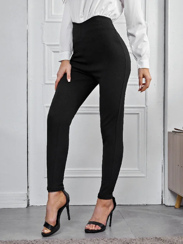 Casual Plain Zipper High Waist Long Women Pants