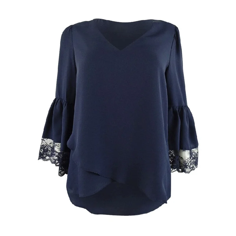 Vince Camuto Women's Ruffled Lace-Sleeve Top (XS, Classic Navy) Laid - back Women's Vibe Vince Camuto Women's Ruffled Lace-Sleeve Top (XS, Classic Navy) Laid - back Women's Vibe